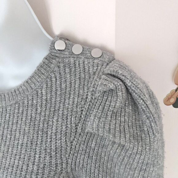 Etam cable knit sweater with puff sleeves grey XS @K - Picture 9 of 12